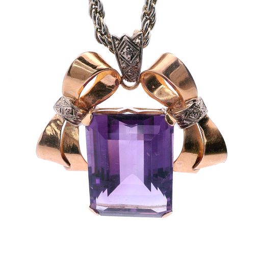Retro 18k Gold Pendant with 16.0 Cts Amethyst