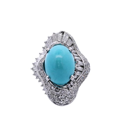 6.75 Ctw in Diamonds and Turquoise Platinum Cocktail Ring