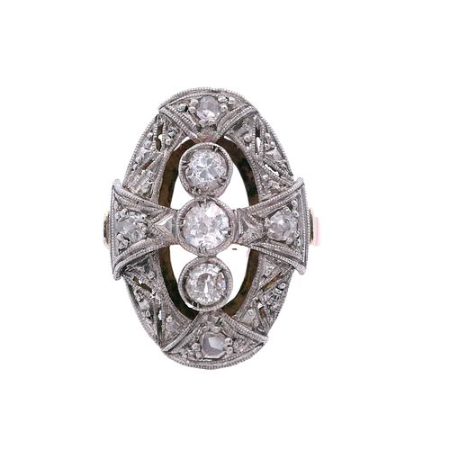 Antique 18kt Gold and Platinum Ring with Old mine Diamonds