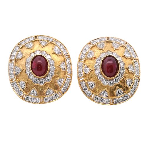 18kt Gold Italian Earrings with 3.70 Cts in Diamonds and Rubies