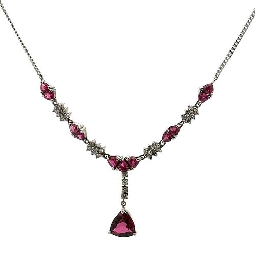 10.50 Ctw in Rubellite Tourmaline and Diamonds 18kt Gold Necklace