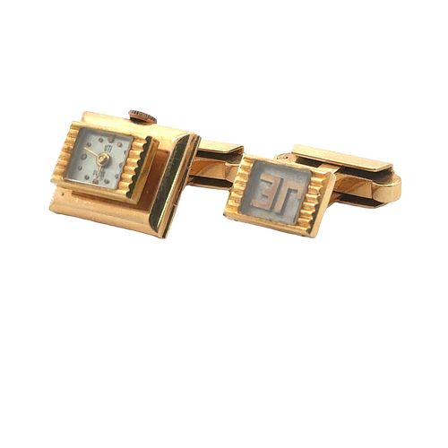 18kt Gold UTI PARIS pair of Cufflinks with Manual winding Swiss Watch