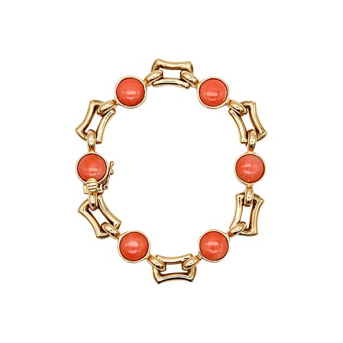 Tiffany & Co. Stations Chain Bracelet In 18Kt Yellow Gold With 16.68 Ctw In Pink Coral
