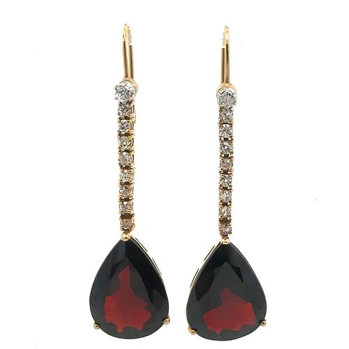 18k Gold Drop Earrings with Garnets and Diamonds