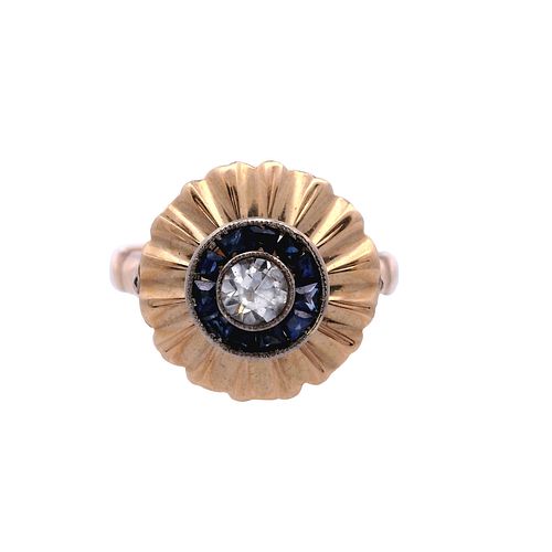 18k Gold Deco Ring with Diamond and Sapphires