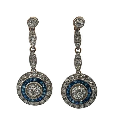 4.35 Ctw in Diamonds and Sapphires 18kt Gold Earrings