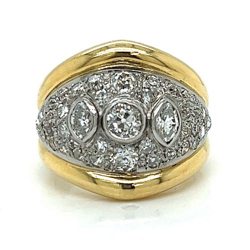 18K Yellow Gold & Platinum Diamond Ring