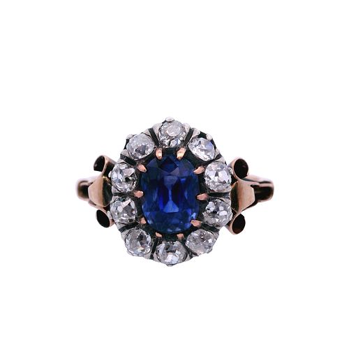Antique 18k Gold Ring with Sapphire and Diamonds