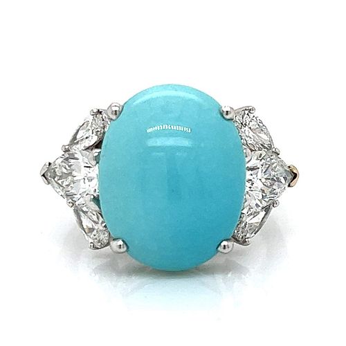 18k White Gold Persian Turquoise & Diamond Ring