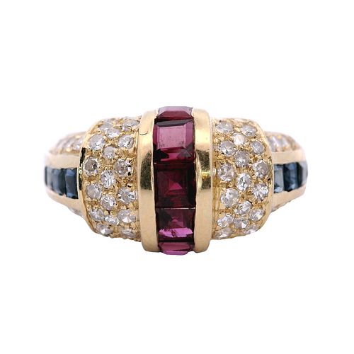 14kt Gold Ring with Sapphires, Rubies and Diamonds