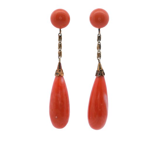 Antique 14kt Gold Drop Earrings with Corals