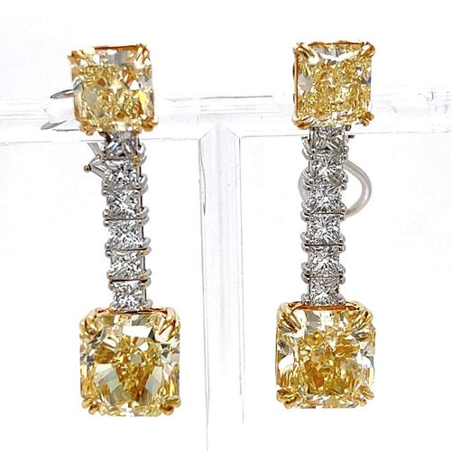 Incredible 18K White Gold GIA Certified 32.62 Ct. Fancy Yellow Diamond Earrings