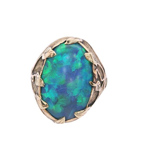 Antique 14kt Gold natural Black Opal Ring with GIA
