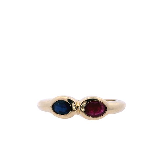 18k Gold Ring with Sapphire and Ruby