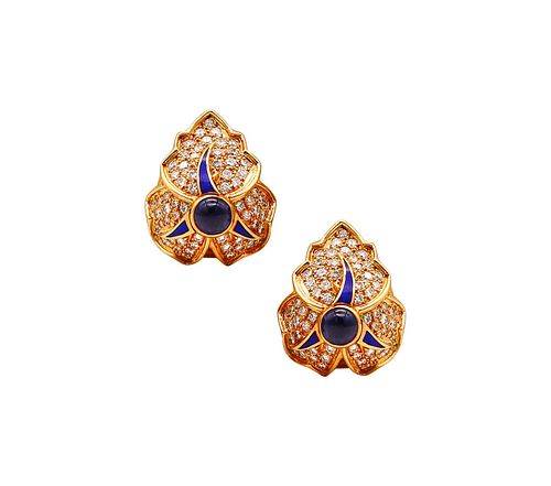 Chaumet Paris Clip On Earrings In 18Kt Gold With 5.64 Ctw In Sapphires And Diamonds