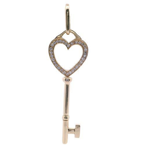 Tiffany & Co 18k white Gold Crown key Pendant with Diamonds