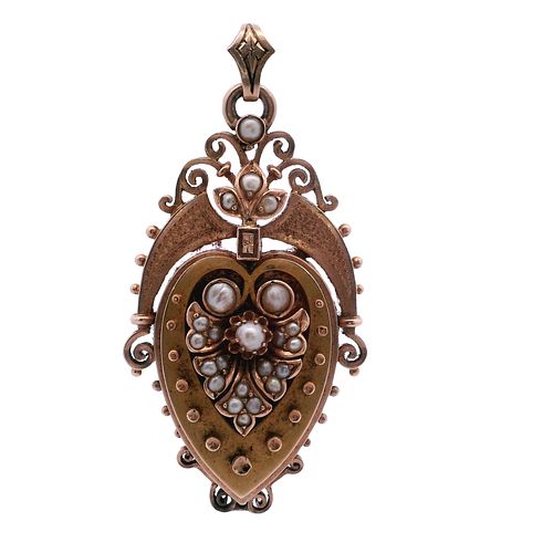 Victorian 18k Gold Locket Pendant with Pearls