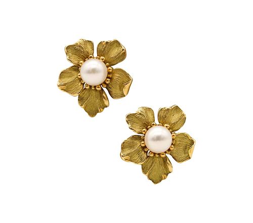 Tiffany & Co. Flowers Earrings In 18Kt Yellow Gold With Round White Pearls