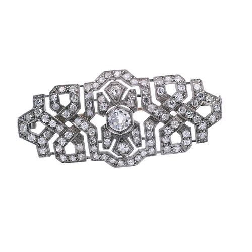 Art Deco Pin Brooch in Platinum with 3.50 Cts Diamonds