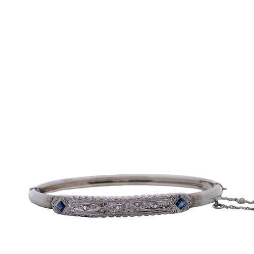 18kt Gold Baby Bangle with Diamonds and Sapphires