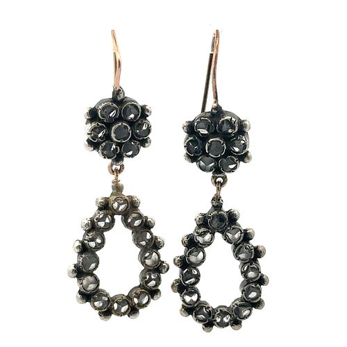 Georgian low Gold and silver Drop Earrings with Rose cut Diamonds