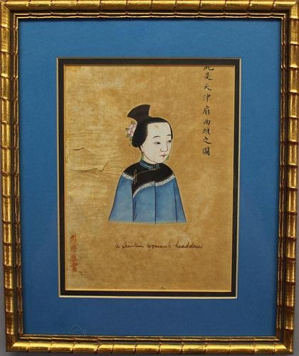 Signed Antique Chinese Watercolor Gouache Portrait