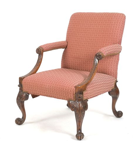 George II Style Carved Mahogany Library Armchair