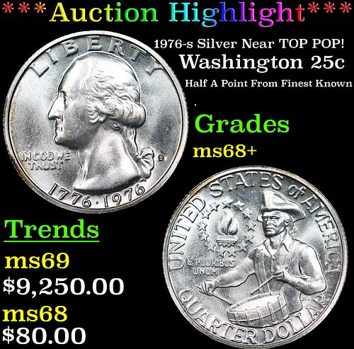 ***Auction Highlight*** 1976-s Silver Washington Quarter Near TOP POP! 25c Graded ms68+ BY SEGS (fc)