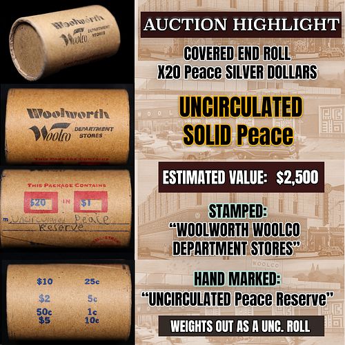 Must See! Covered End Roll! Marked "Unc Peace Reserve"! X20 Coins Inside! (FC)