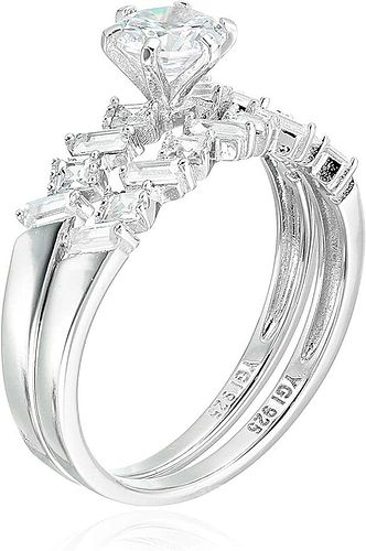 Decadence Sterling SIlver 5mm Round Cut Wedding Set With Multi Cut bands Size 9