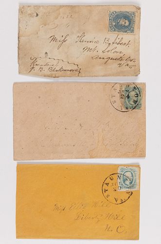 CIVIL WAR CONFEDERATE AUGUSTA CO., SHENANDOAH VALLEY OF VIRGINIA POSTAL COVERS, LOT OF THREE