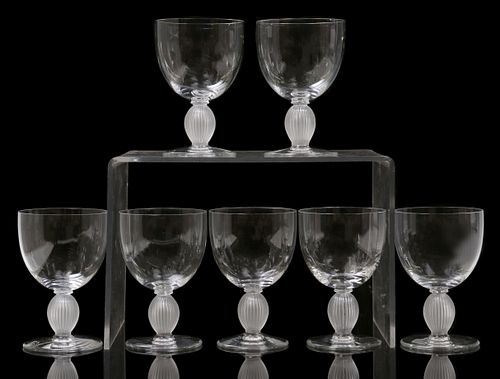 (7) LALIQUE 'LANGEAIS' GLASS WATER GOBLETS