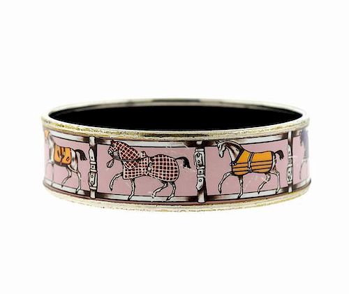 Hermes Equestrian Printed Enamel Bangle Bracelet