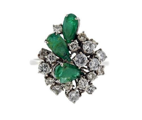 18K Gold Diamond Emerald Cluster Ring