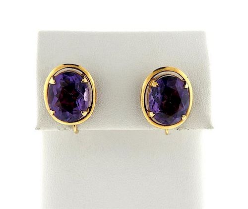 14K Gold Purple Stone Oval Earrings