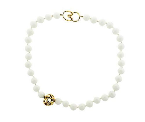 Tiffany &amp; Co 18k Gold White Bead Necklace