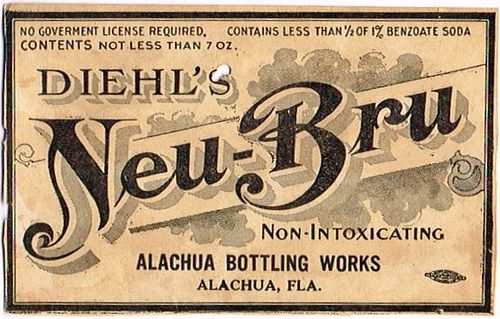 1910s Diehl's Neu-Bru 7oz Soda Label Alachua Florida
