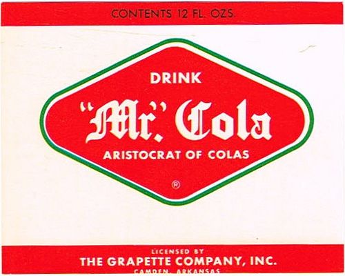1950s Mr. Cola Grapette Company 12oz Label Camden Arkansas 