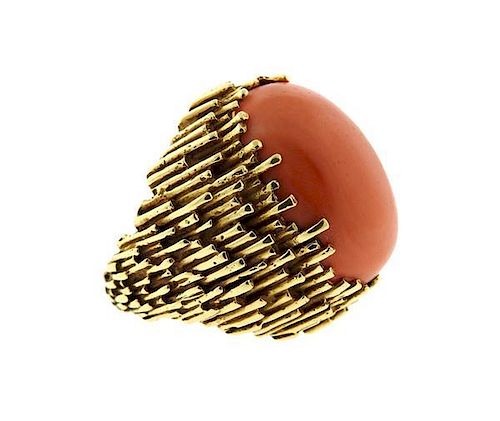 1960s 14k Gold Coral Large Ring