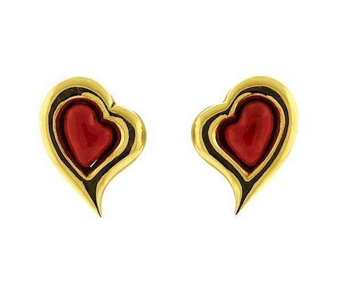 Mavit 18k Gold Red Enamel Heart Earrings