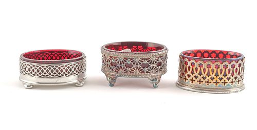 3 Ruby Glass and Silverplate Master Salts