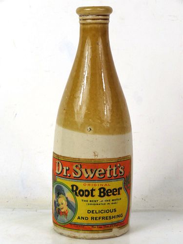 Rare 1900s Dr Swett's Root Beer 6½oz Paper Label Stoneware Bottle