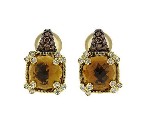 Judith Ripka 18k Gold Citrine Diamond Earrings