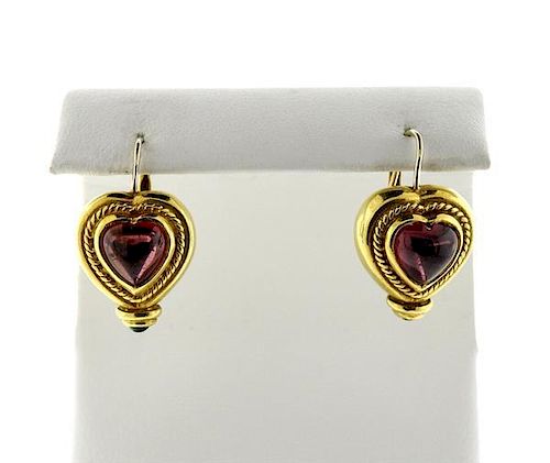 Judith Ripka 18 Gold Pink Green Tourmaline Heart Earrings