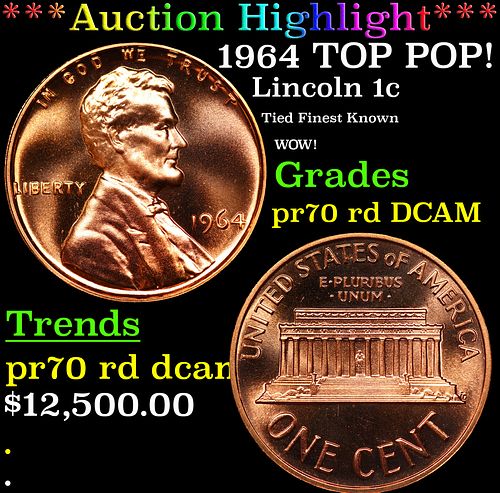 Proof ***Auction Highlight*** 1964 Lincoln Cent TOP POP! 1c Graded pr70 rd DCAM BY SEGS (fc)