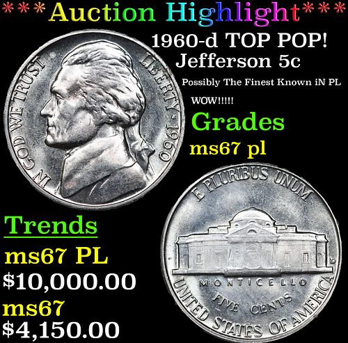 ***Auction Highlight*** 1960-d Jefferson Nickel TOP POP! 5c Graded ms67 pl BY SEGS (fc)