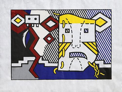 Roy Lichtenstein "American Indian Theme V (C. 164)" 1980 Woodcut on Handmade Suzuki Paper, signed an