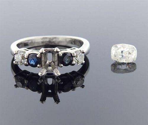 Platinum Blue Stone Diamond Engagement Ring
