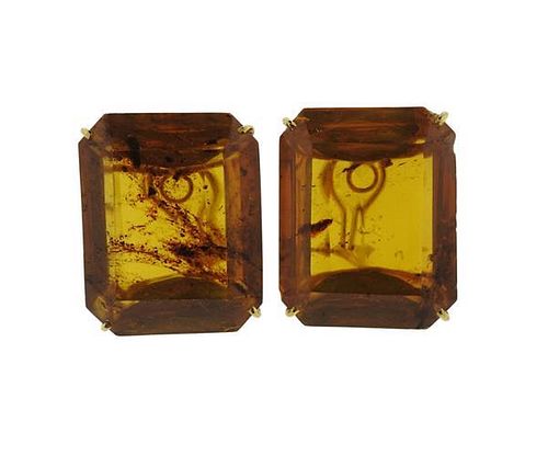 14K Gold Oversized Amber Earrings