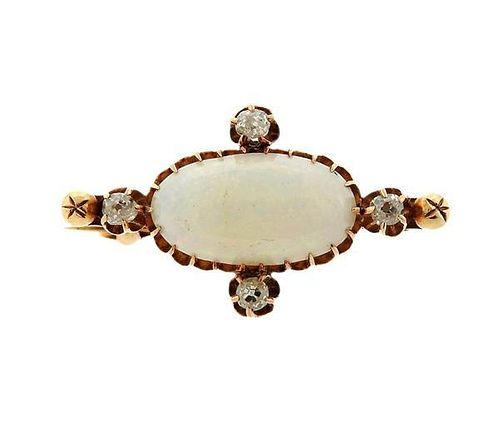 Antique 14k Gold Diamond Opal Brooch Pin